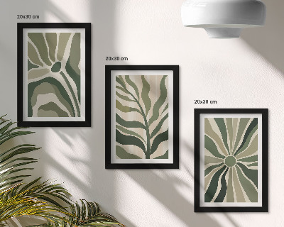 Ensemble de 3 tableaux Motifs végétaux dans les tons de vert et de beige
