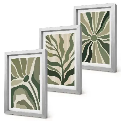 Ensemble de 3 tableaux avec motifs végétaux dans les tons de vert et de beige
