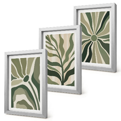 Ensemble de 3 tableaux Motifs végétaux dans les tons de vert et de beige