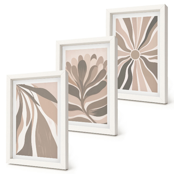 Mur de cadres Motifs végétaux abstraits dans des tons beige et brun