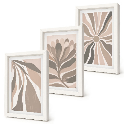 Mur de cadres Motifs végétaux abstraits dans des tons beige et brun