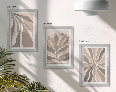 Mur de cadres Motifs végétaux abstraits dans des tons beige et brun