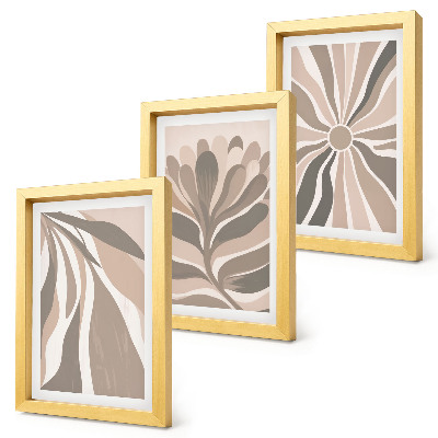 Mur de cadres Motifs végétaux abstraits dans des tons beige et brun