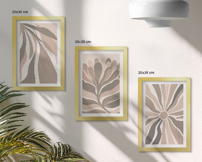 Mur de cadres Motifs végétaux abstraits dans des tons beige et brun
