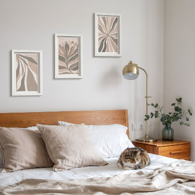 Mur de cadres Motifs végétaux abstraits dans des tons beige et brun