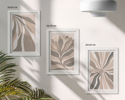 Mur de cadres Motifs végétaux abstraits dans des tons beige et brun