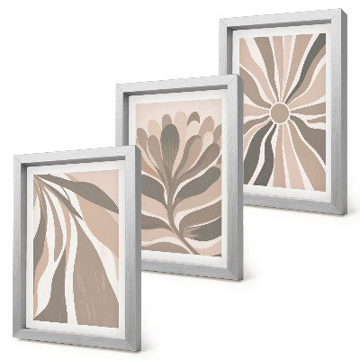 Mur de cadres Motifs végétaux abstraits dans des tons beige et brun