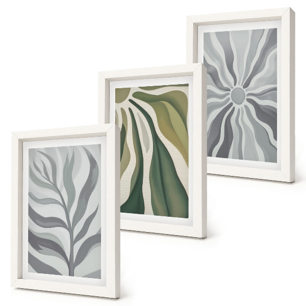Lot de 3 tableaux Motifs végétaux dans des tons de vert et de gris