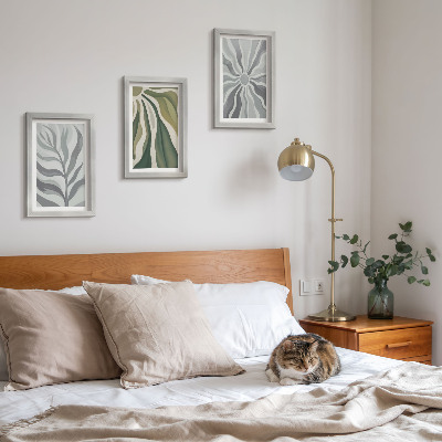 Lot de 3 tableaux Motifs végétaux dans des tons de vert et de gris