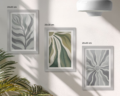 Lot de 3 tableaux Motifs végétaux dans des tons de vert et de gris