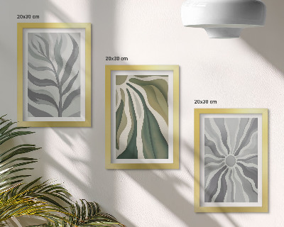 Lot de 3 tableaux Motifs végétaux dans des tons de vert et de gris