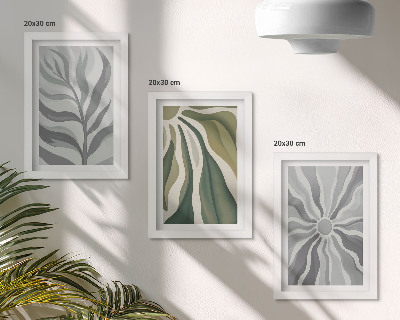 Lot de 3 tableaux Motifs végétaux dans des tons de vert et de gris