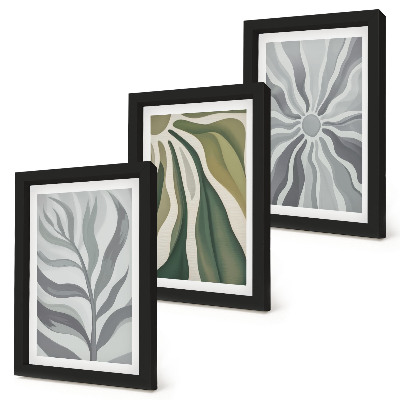 Lot de 3 tableaux Motifs végétaux dans des tons de vert et de gris