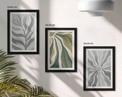 Lot de 3 tableaux Motifs végétaux dans des tons de vert et de gris