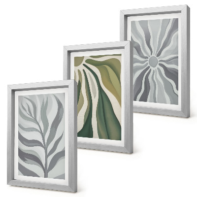 Lot de 3 tableaux Motifs végétaux dans des tons de vert et de gris