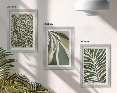 Ensemble de 3 tableaux Motifs de feuilles et lignes ondulées dans des tons de vert