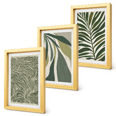 Ensemble de 3 tableaux Motifs de feuilles et lignes ondulées dans des tons de vert