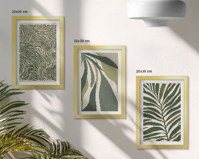 Ensemble de 3 tableaux Motifs de feuilles et lignes ondulées dans des tons de vert