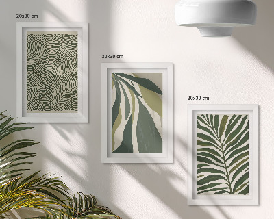 Ensemble de 3 tableaux Motifs de feuilles et lignes ondulées dans des tons de vert