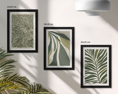 Ensemble de 3 tableaux Motifs de feuilles et lignes ondulées dans des tons de vert