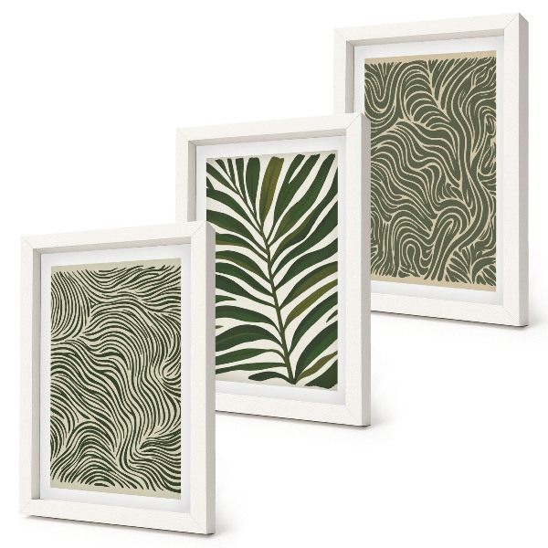 Lot de 3 tableaux Motifs abstraits avec des feuilles et des formes ondulées