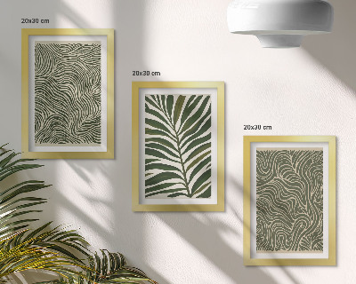 Lot de 3 tableaux Motifs abstraits avec des feuilles et des formes ondulées