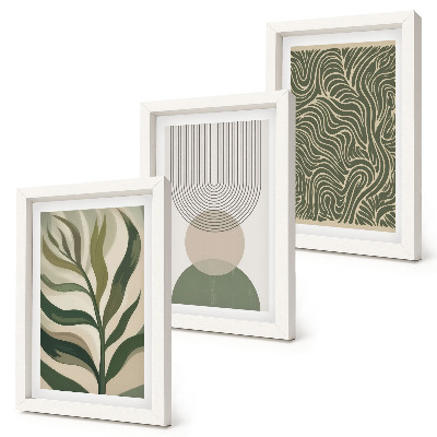 Ensemble de 3 tableaux Feuilles et formes géométriques abstraites