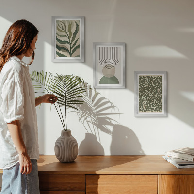 Ensemble de 3 tableaux Feuilles et formes géométriques abstraites
