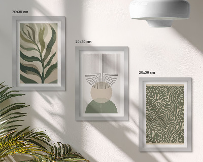 Ensemble de 3 tableaux Feuilles et formes géométriques abstraites