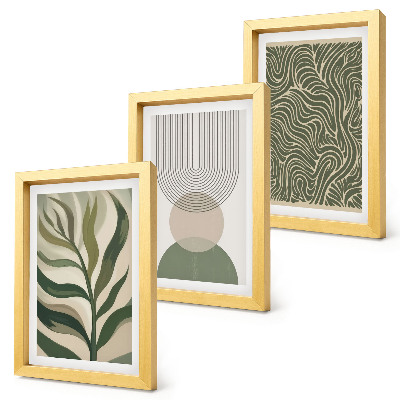 Ensemble de 3 tableaux Feuilles et formes géométriques abstraites