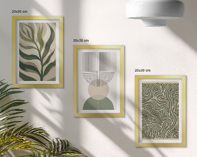Ensemble de 3 tableaux Feuilles et formes géométriques abstraites