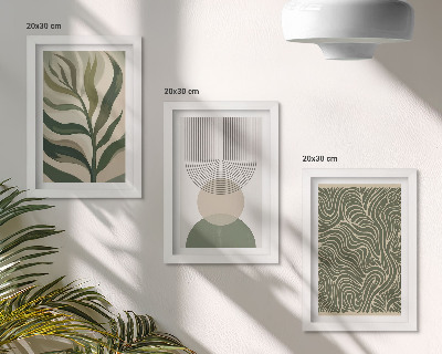 Ensemble de 3 tableaux Feuilles et formes géométriques abstraites
