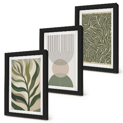 Ensemble de 3 tableaux Feuilles et formes géométriques abstraites