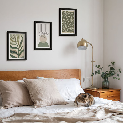 Ensemble de 3 tableaux Feuilles et formes géométriques abstraites