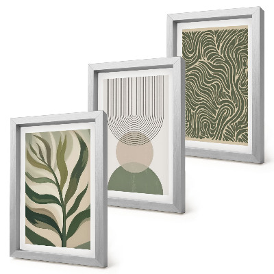 Ensemble de 3 tableaux Feuilles et formes géométriques abstraites