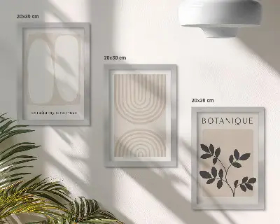 Lot de 3 tableaux affiches bohèmes aux motifs végétaux abstraits