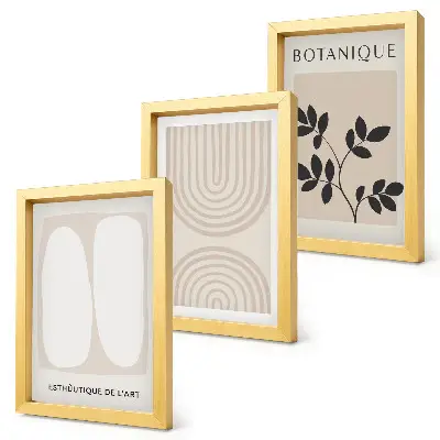 Lot de 3 tableaux affiches bohèmes aux motifs végétaux abstraits