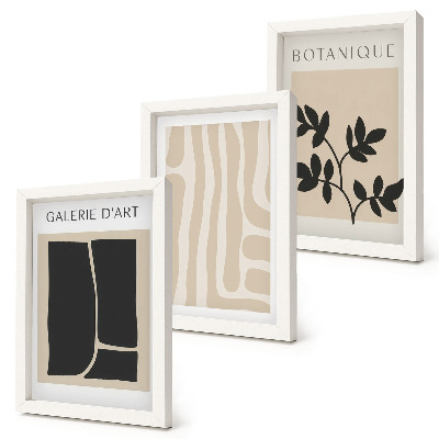 Ensemble de 3 tableaux Formes abstraites et motifs végétaux dans des tons neutres