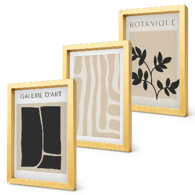 Ensemble de 3 tableaux Formes abstraites et motifs végétaux dans des tons neutres