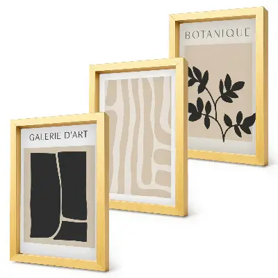 Ensemble de 3 tableaux représentant des formes abstraites et des motifs végétaux dans des tons neutres
