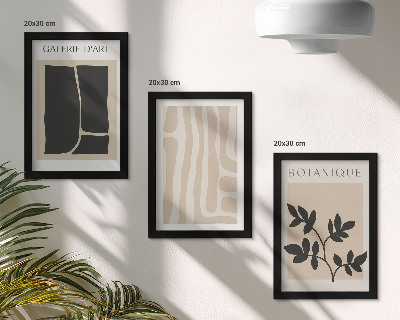 Ensemble de 3 tableaux Formes abstraites et motifs végétaux dans des tons neutres