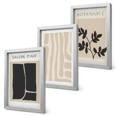Ensemble de 3 tableaux Formes abstraites et motifs végétaux dans des tons neutres