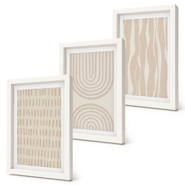 Mur de cadres Motifs abstraits dans les tons beige et blanc
