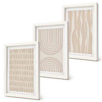 Mur de cadres Motifs abstraits dans les tons beige et blanc