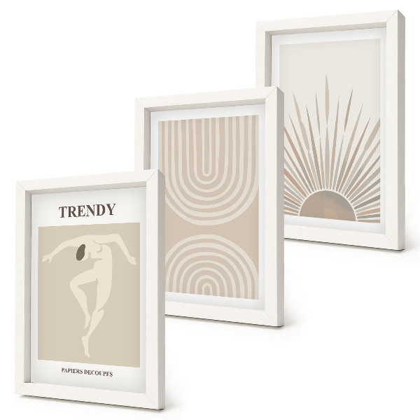 Ensemble de 3 tableaux Affiches pastel, abstractions bohèmes tendance