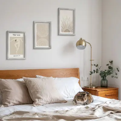 Ensemble de 3 tableaux affiches aux motifs abstraits bohèmes dans des tons pastel
