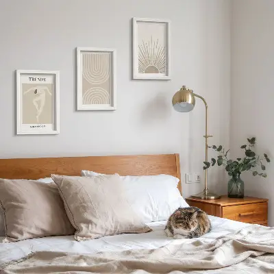 Ensemble de 3 tableaux affiches aux motifs abstraits bohèmes dans des tons pastel
