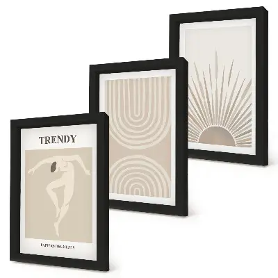 Ensemble de 3 tableaux affiches aux motifs abstraits bohèmes dans des tons pastel