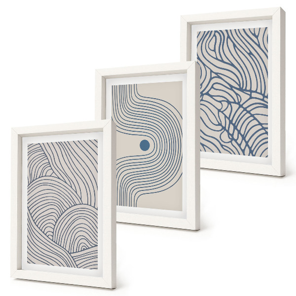 Ensemble de 3 tableaux Lignes décoratives abstraites et formes ondulées