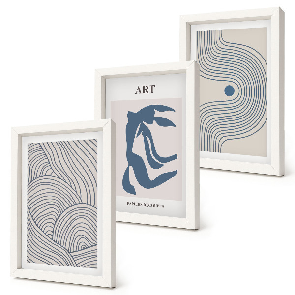 Mur de cadres Motifs abstraits de lignes et de formes dans des nuances de bleu